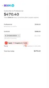 SHOWCASE20 coupon verification screenshot