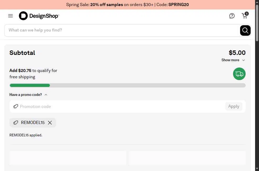 DesignShop checkout page showing DesignShop promo code box | Screenshot taken by SimplyCodes community member on Apr 27, 2025