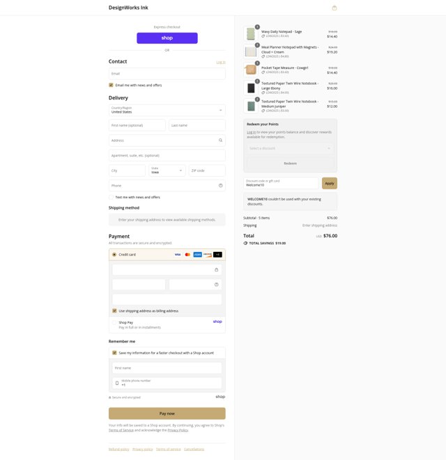 Designworks Ink checkout page showing Designworks Ink discount code box | Screenshot taken by SimplyCodes community member on Aug 31, 2025