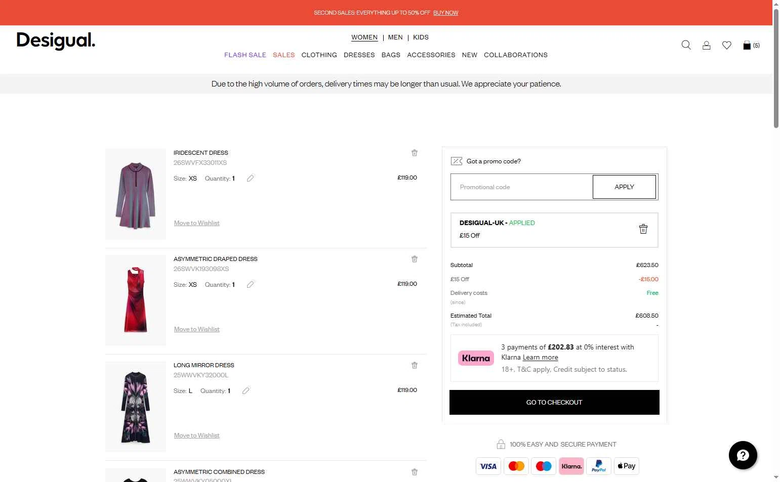 Desigual checkout page showing Desigual promo code box | Screenshot taken by SimplyCodes community member on Jan 16, 2026