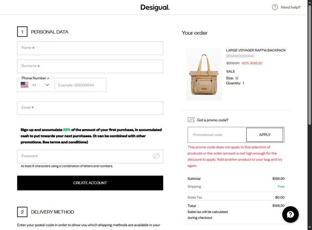 Desigual checkout page showing Desigual promo code box | Screenshot taken by SimplyCodes community member on Jul 9, 2025