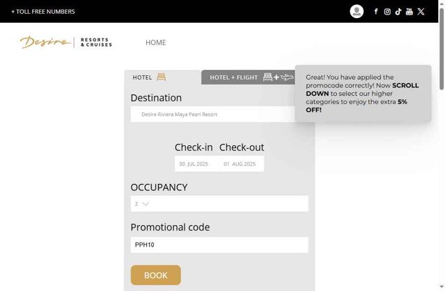 Desire Resorts checkout page showing Desire Resorts promo code box | Screenshot taken by SimplyCodes community member on Jul 29, 2025