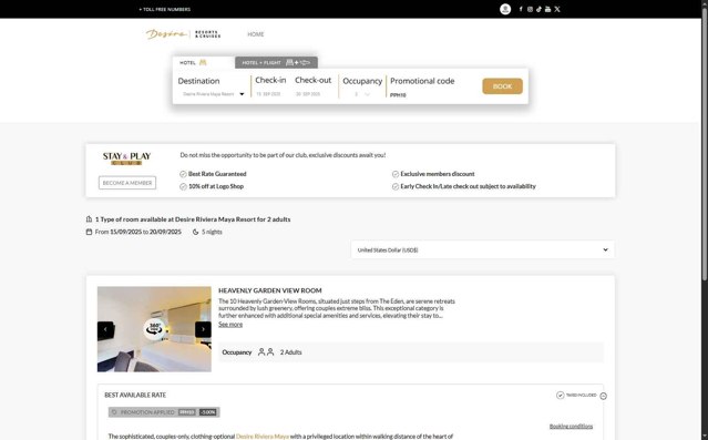 Desire Resorts checkout page showing Desire Resorts promo code box | Screenshot taken by SimplyCodes community member on Aug 27, 2025