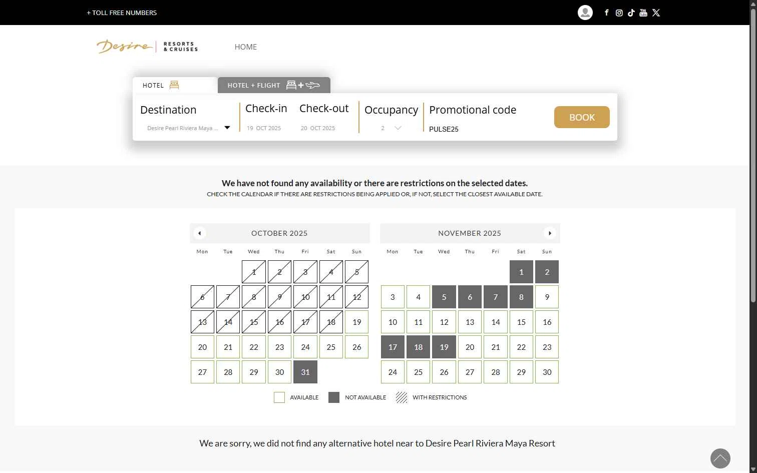 Desire Riviera Maya Resort checkout page showing Desire Riviera Maya Resort promo code box | Screenshot taken by SimplyCodes community member on Oct 19, 2025