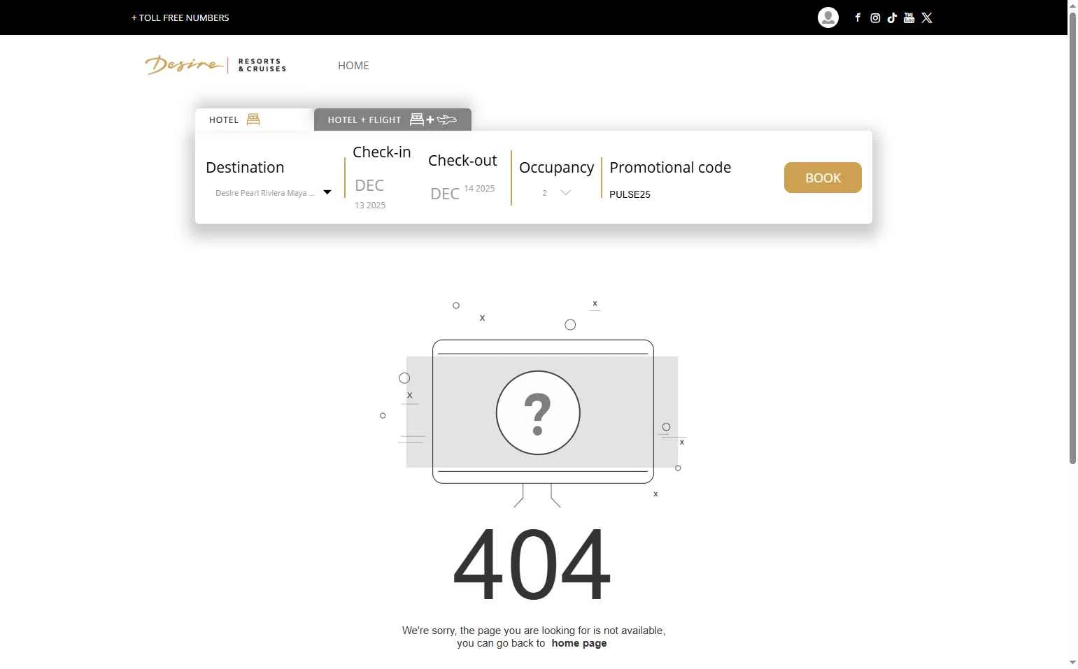 Desire Riviera Maya Resort checkout page showing Desire Riviera Maya Resort promo code box | Screenshot taken by SimplyCodes community member on Dec 13, 2025