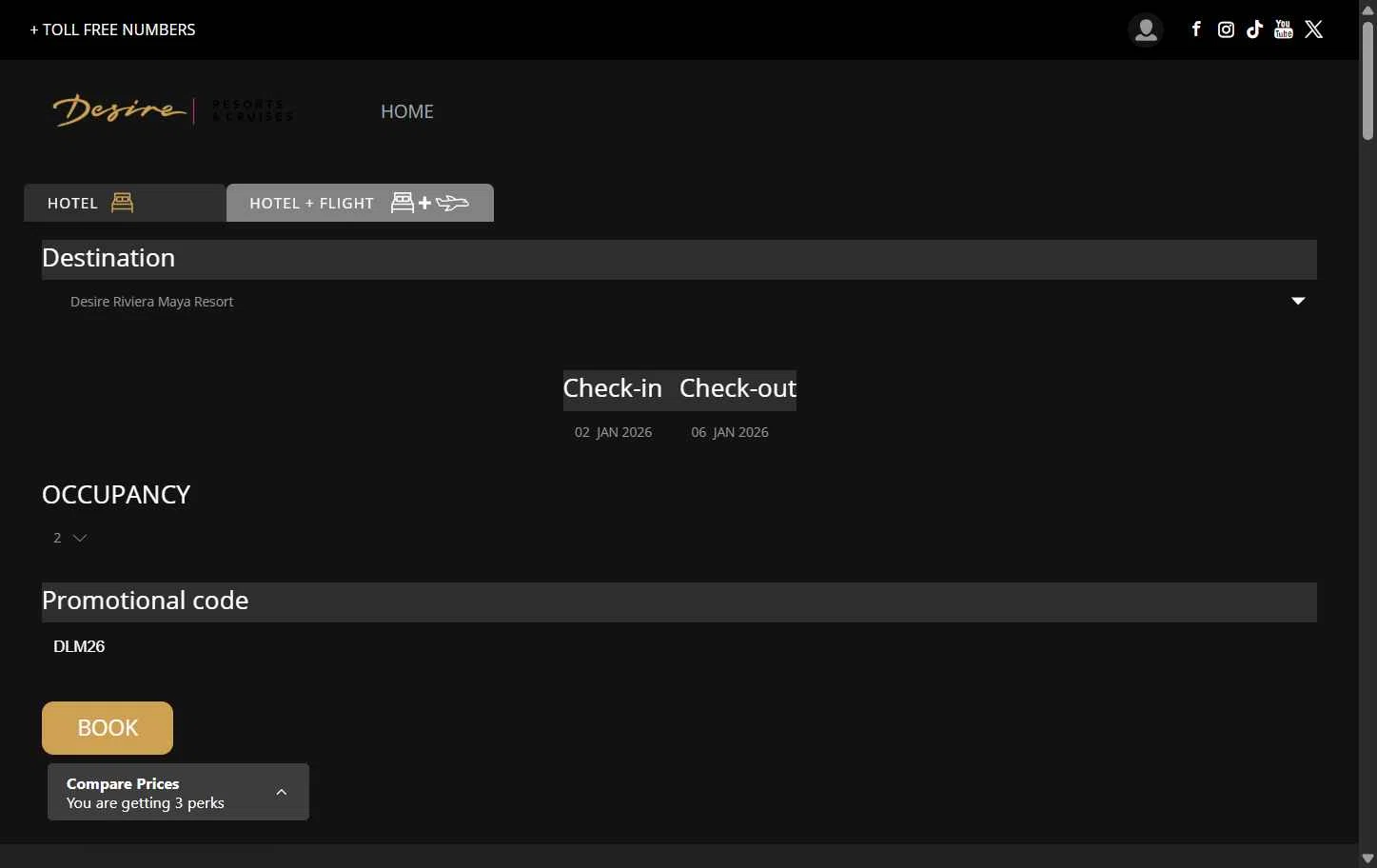 Desire Riviera Maya Resort checkout page showing Desire Riviera Maya Resort promo code box | Screenshot taken by SimplyCodes community member on Nov 4, 2025