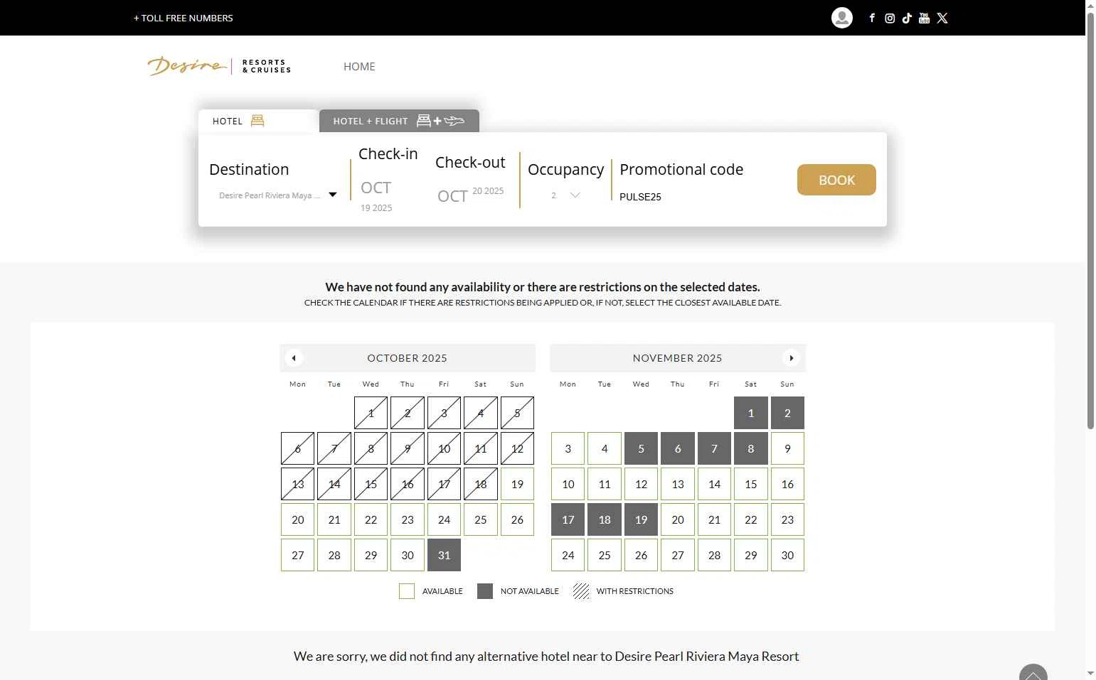 Desire Riviera Maya Resort checkout page showing Desire Riviera Maya Resort promo code box | Screenshot taken by SimplyCodes community member on Oct 19, 2025