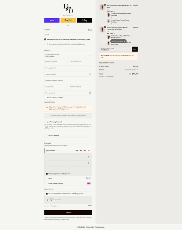 Desmond & Dempsey checkout page showing Desmond & Dempsey discount code box | Screenshot taken by SimplyCodes community member on Sep 12, 2025