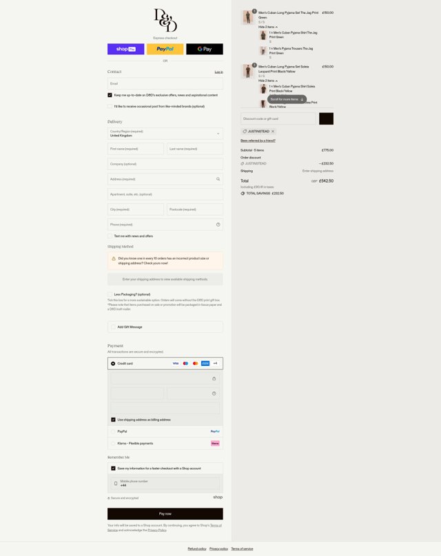 Desmond & Dempsey checkout page showing Desmond & Dempsey discount code box | Screenshot taken by SimplyCodes community member on Aug 26, 2025