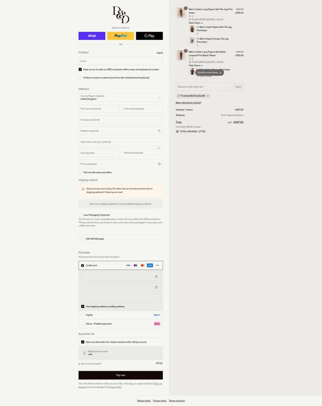 Desmond & Dempsey checkout page showing Desmond & Dempsey discount code box | Screenshot taken by SimplyCodes community member on Sep 8, 2025