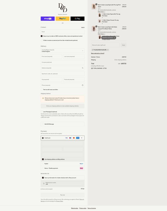 Desmond & Dempsey checkout page showing Desmond & Dempsey discount code box | Screenshot taken by SimplyCodes community member on Aug 26, 2025