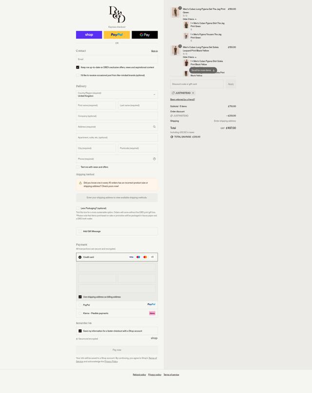 Desmond & Dempsey checkout page showing Desmond & Dempsey discount code box | Screenshot taken by SimplyCodes community member on Sep 11, 2025