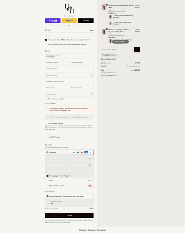 Desmond & Dempsey checkout page showing Desmond & Dempsey discount code box | Screenshot taken by SimplyCodes community member on Aug 26, 2025