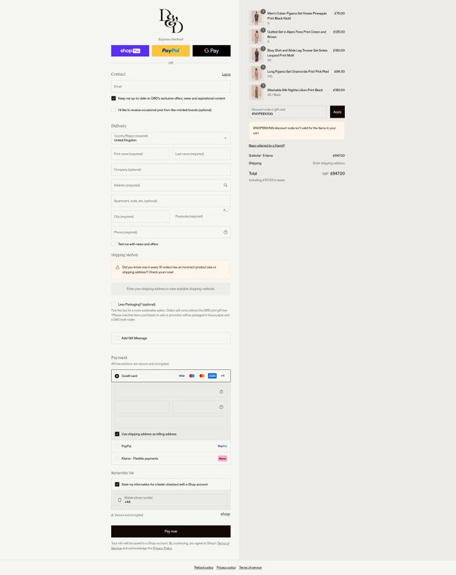 Desmond & Dempsey checkout page showing Desmond & Dempsey discount code box | Screenshot taken by SimplyCodes community member on Aug 22, 2025
