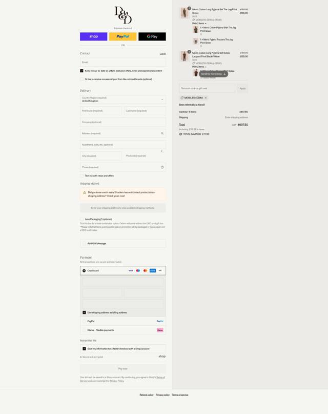 Desmond & Dempsey checkout page showing Desmond & Dempsey discount code box | Screenshot taken by SimplyCodes community member on Sep 8, 2025