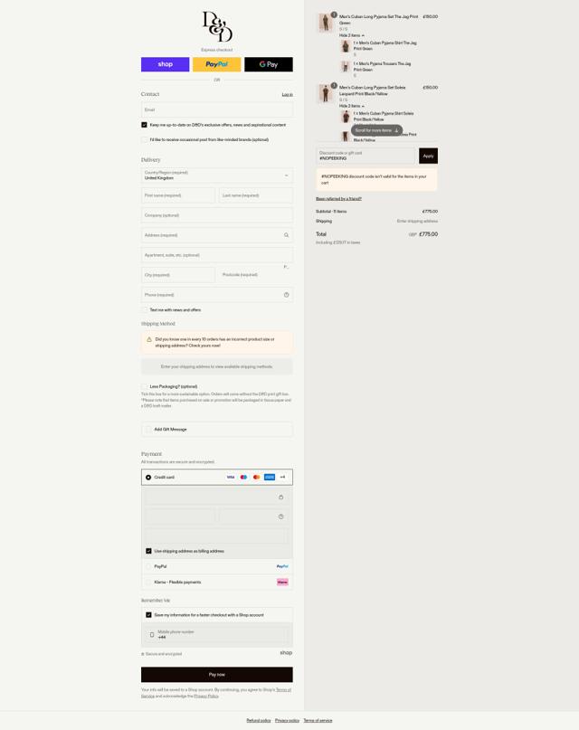 Desmond & Dempsey checkout page showing Desmond & Dempsey discount code box | Screenshot taken by SimplyCodes community member on Sep 8, 2025