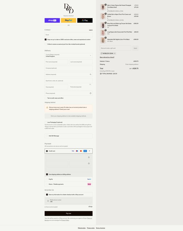 Desmond & Dempsey checkout page showing Desmond & Dempsey discount code box | Screenshot taken by SimplyCodes community member on Aug 22, 2025
