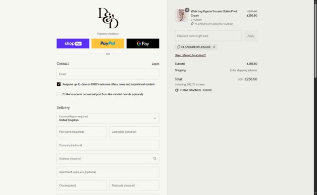 Desmond & Dempsey checkout page showing Desmond & Dempsey discount code box | Screenshot taken by SimplyCodes community member on Aug 24, 2025