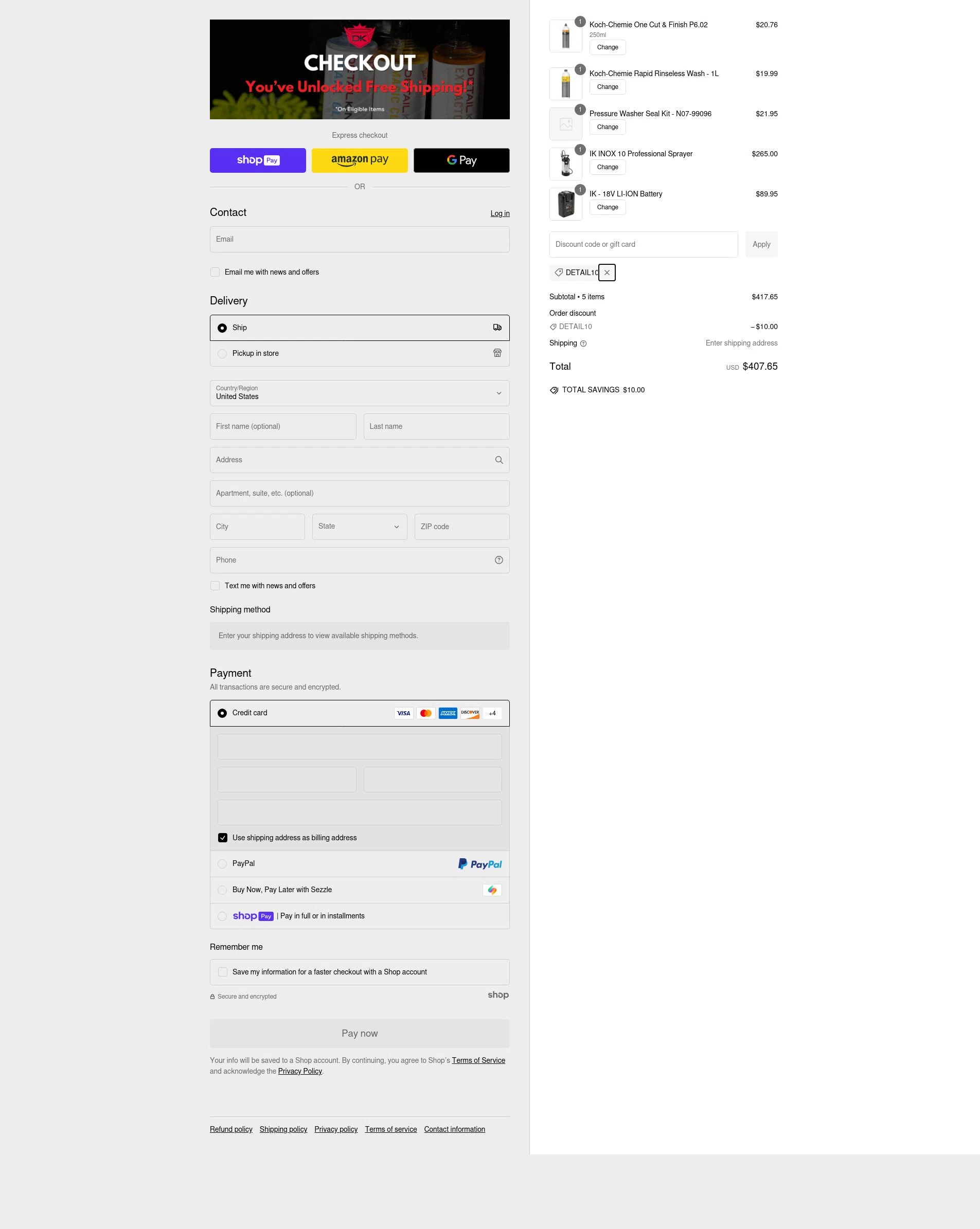Detail King checkout page showing Detail King promo code box | Screenshot taken by SimplyCodes community member on Dec 24, 2024