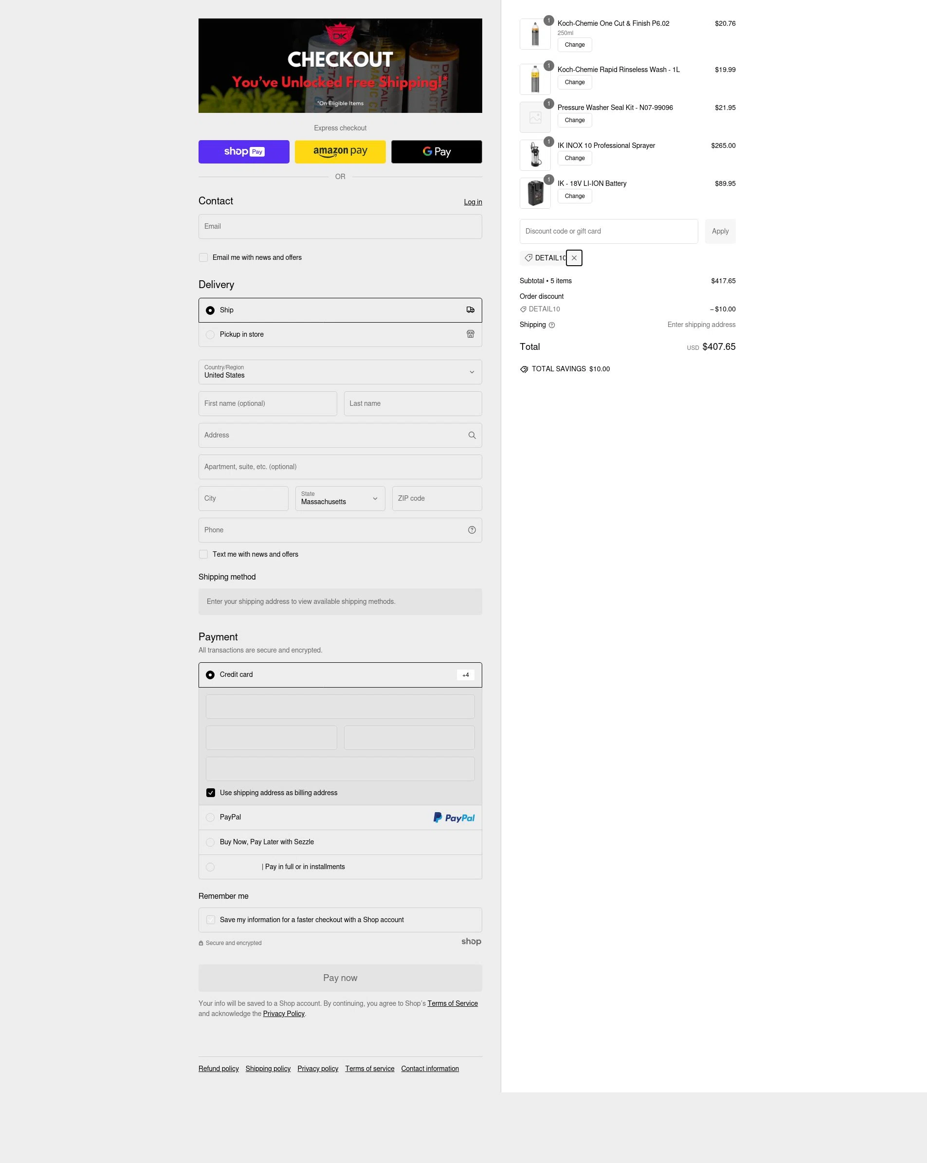 Detail King checkout page showing Detail King promo code box | Screenshot taken by SimplyCodes community member on Dec 31, 2024