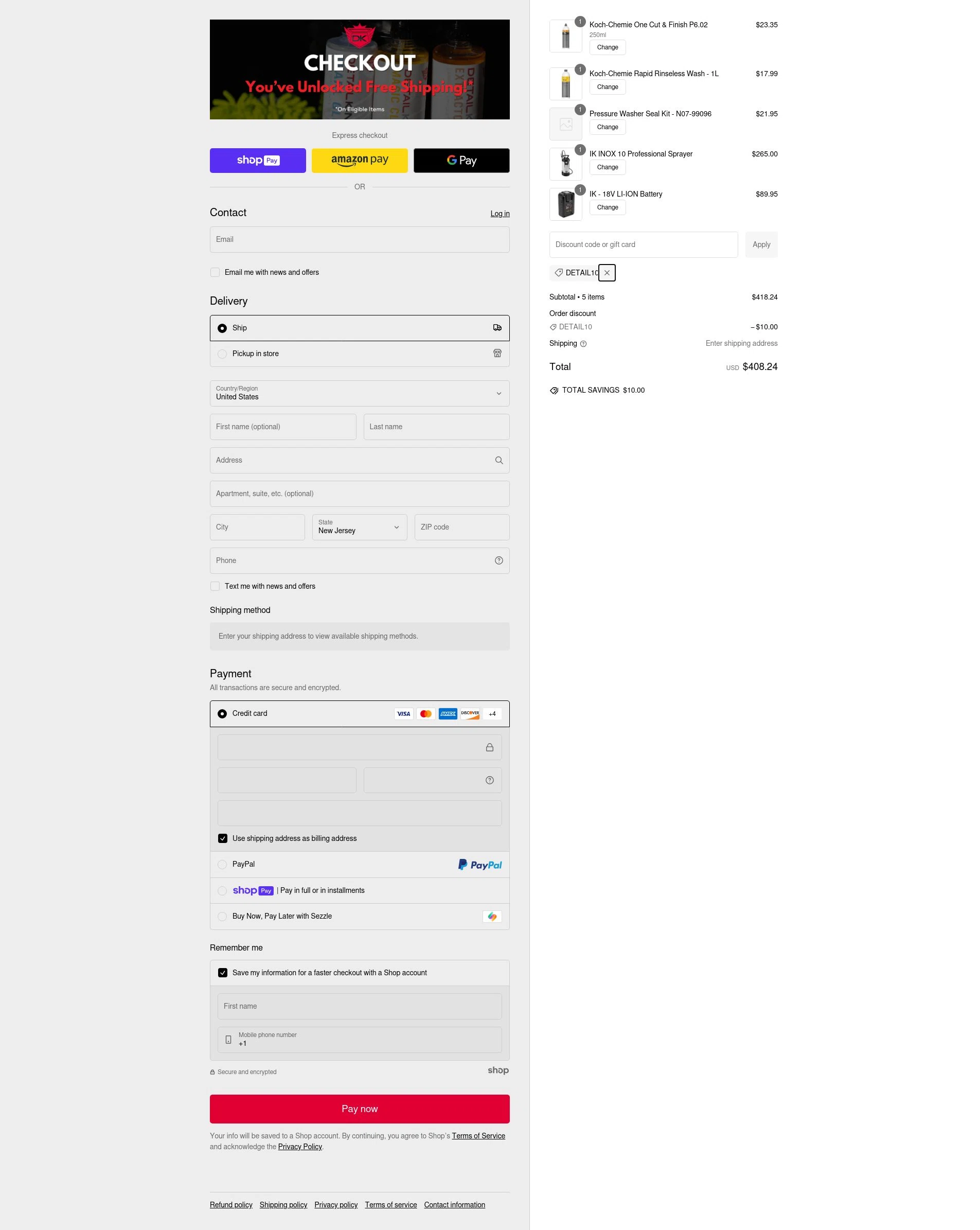 Detail King checkout page showing Detail King promo code box | Screenshot taken by SimplyCodes community member on Jan 10, 2025