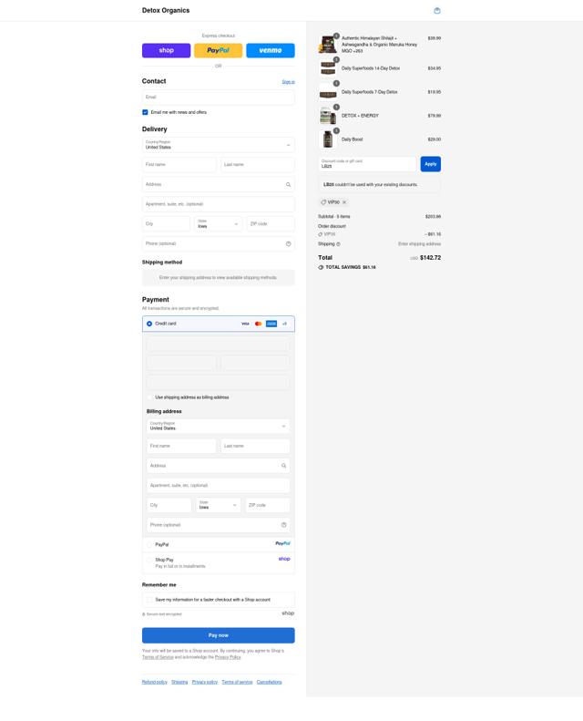 Detox Organics checkout page showing Detox Organics promo code box | Screenshot taken by SimplyCodes community member on Sep 10, 2025