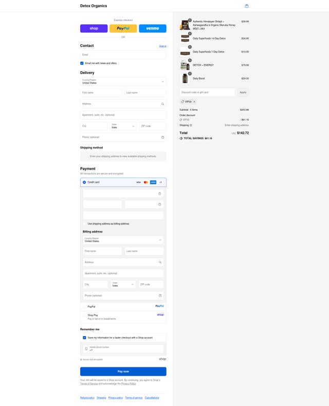 Detox Organics checkout page showing Detox Organics promo code box | Screenshot taken by SimplyCodes community member on Sep 10, 2025