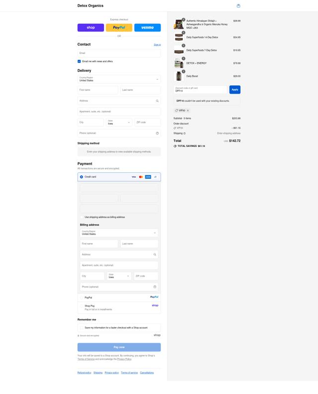 Detox Organics checkout page showing Detox Organics promo code box | Screenshot taken by SimplyCodes community member on Sep 10, 2025