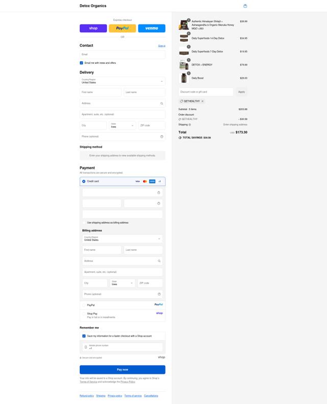 Detox Organics checkout page showing Detox Organics promo code box | Screenshot taken by SimplyCodes community member on Sep 10, 2025