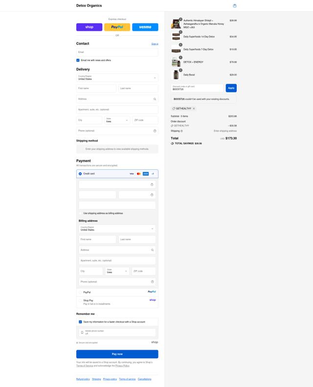 Detox Organics checkout page showing Detox Organics promo code box | Screenshot taken by SimplyCodes community member on Sep 10, 2025