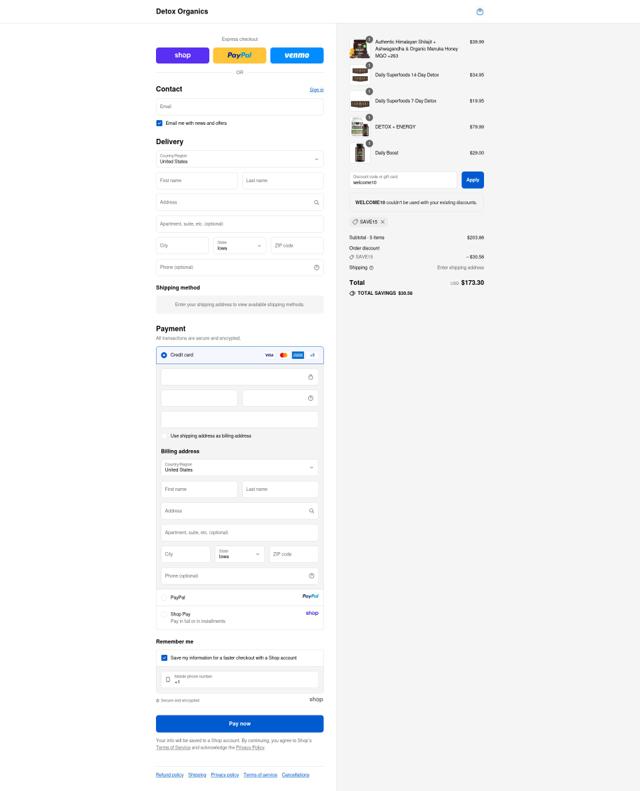 Detox Organics checkout page showing Detox Organics promo code box | Screenshot taken by SimplyCodes community member on Sep 10, 2025