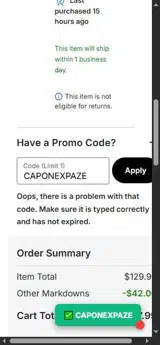 CAPONEXPAZE coupon verification screenshot