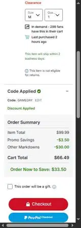 GAMEDAY coupon verification screenshot