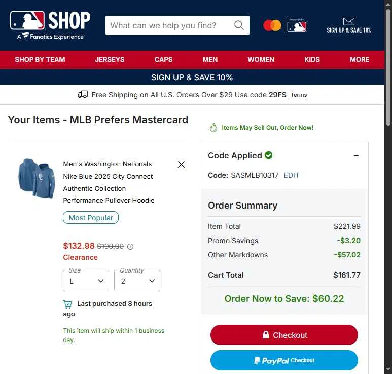 Detroit Tigers checkout page showing Detroit Tigers promo code box | Screenshot taken by SimplyCodes community member on Jan 11, 2026