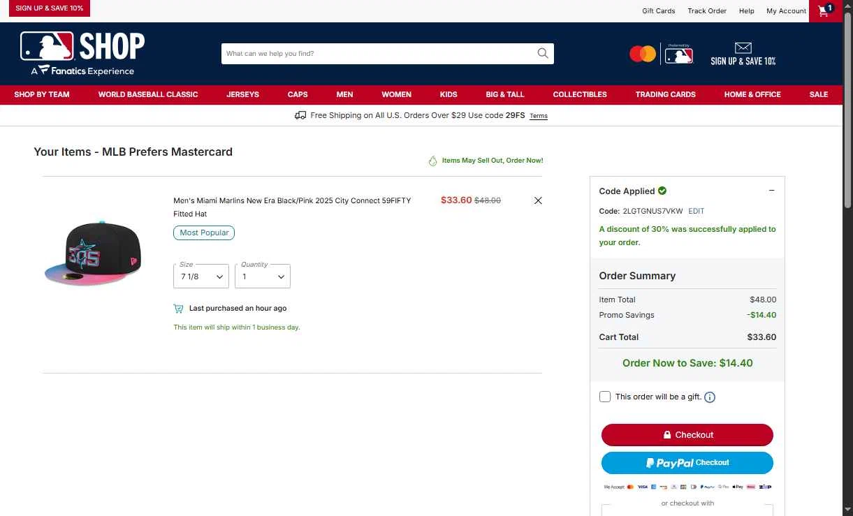 Detroit Tigers checkout page showing Detroit Tigers promo code box | Screenshot taken by SimplyCodes community member on Feb 2, 2026