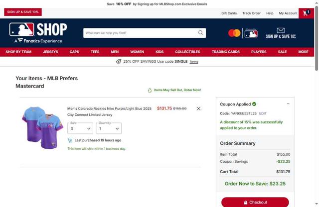Detroit Tigers checkout page showing Detroit Tigers promo code box | Screenshot taken by SimplyCodes community member on Oct 5, 2025