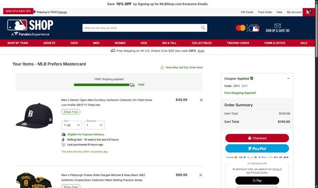 Detroit Tigers checkout page showing Detroit Tigers promo code box | Screenshot taken by SimplyCodes community member on Sep 9, 2025