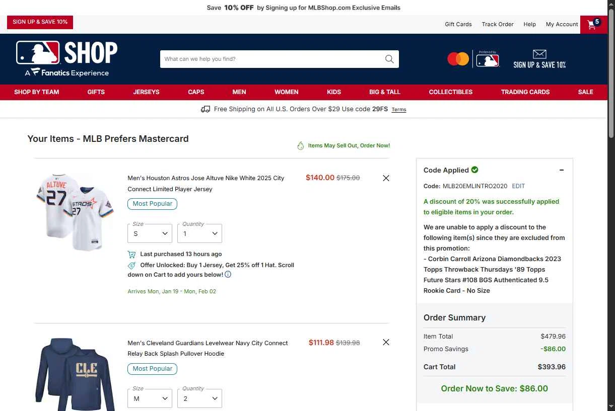 Detroit Tigers checkout page showing Detroit Tigers promo code box | Screenshot taken by SimplyCodes community member on Jan 3, 2026
