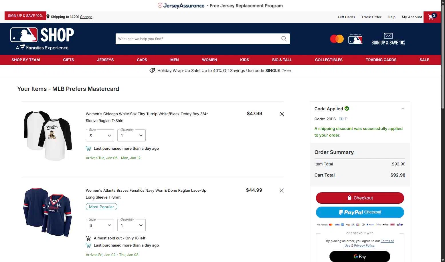 Detroit Tigers checkout page showing Detroit Tigers promo code box | Screenshot taken by SimplyCodes community member on Dec 26, 2025