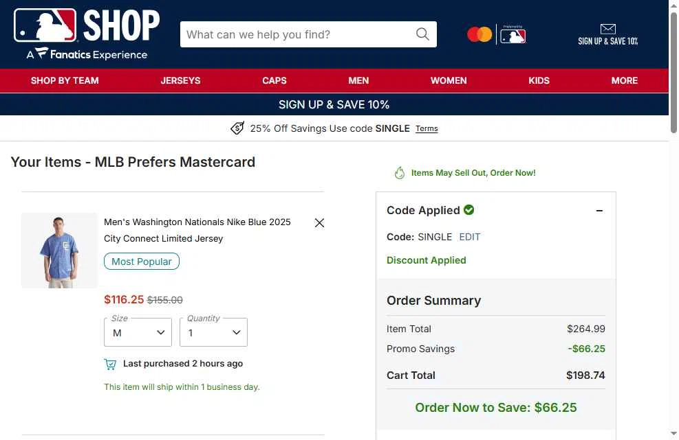 Detroit Tigers checkout page showing Detroit Tigers promo code box | Screenshot taken by SimplyCodes community member on Jan 15, 2026