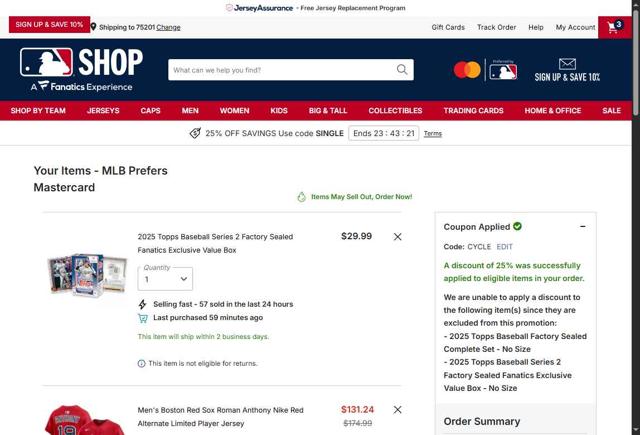 Detroit Tigers checkout page showing Detroit Tigers promo code box | Screenshot taken by SimplyCodes community member on Sep 10, 2025