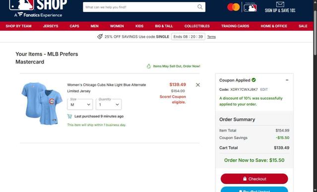 Detroit Tigers checkout page showing Detroit Tigers promo code box | Screenshot taken by SimplyCodes community member on Sep 10, 2025