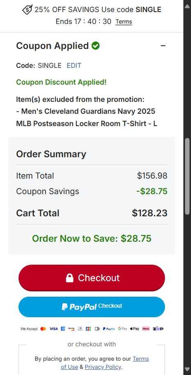 Detroit Tigers checkout page showing Detroit Tigers promo code box | Screenshot taken by SimplyCodes community member on Oct 6, 2025