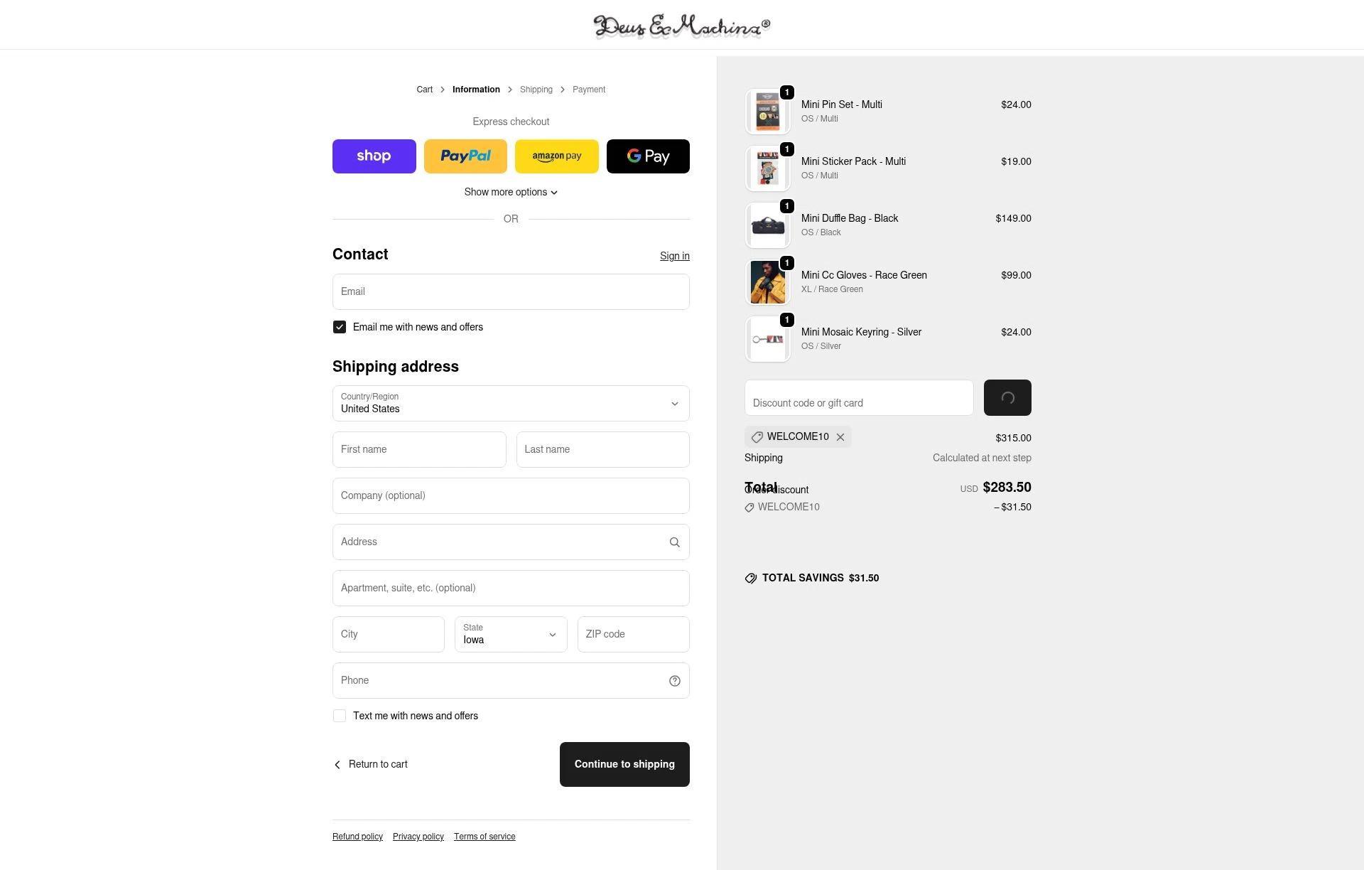 Deus Ex Machina checkout page showing Deus Ex Machina discount code box | Screenshot taken by SimplyCodes community member on Dec 27, 2025
