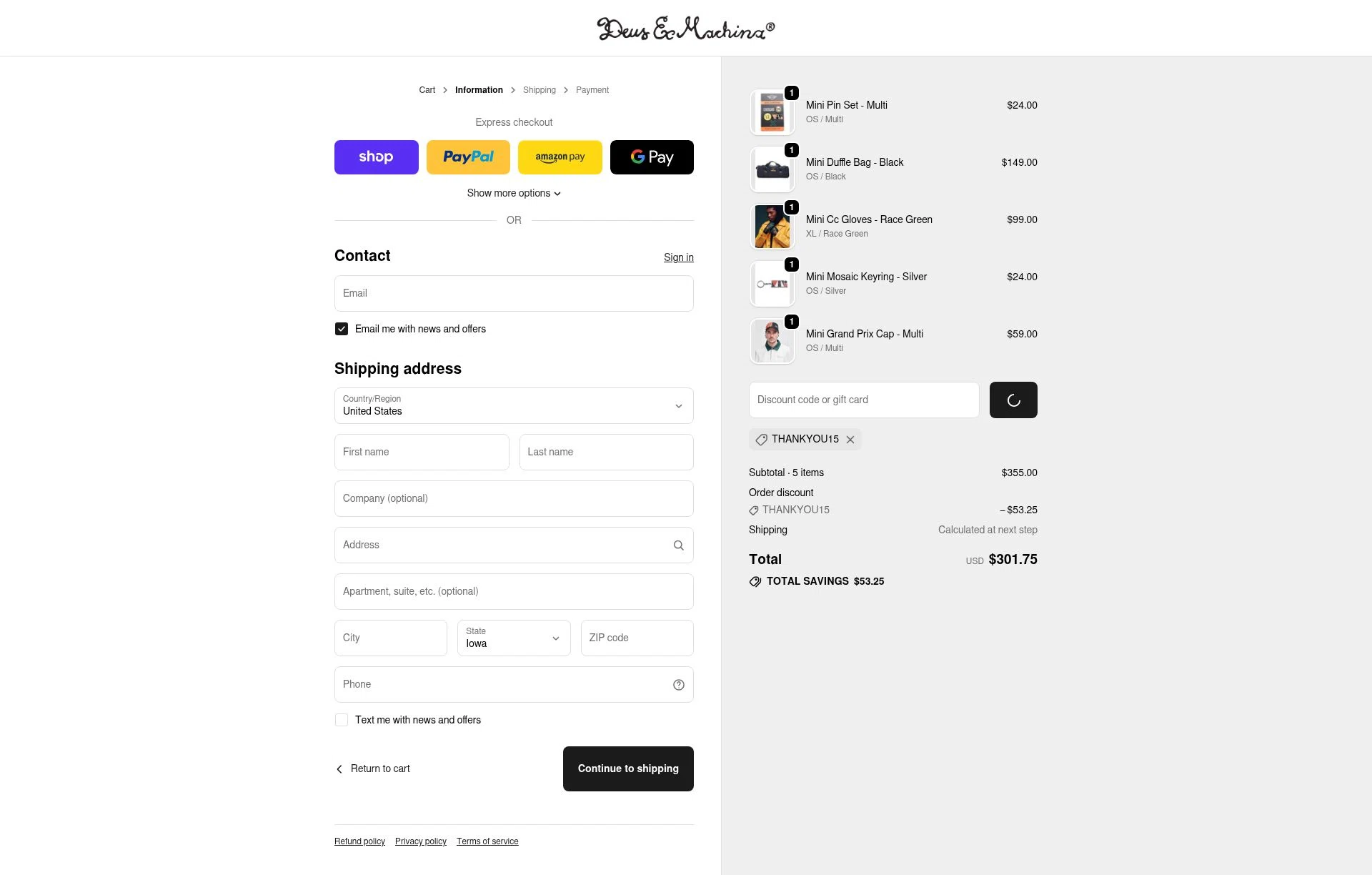 Deus Ex Machina checkout page showing Deus Ex Machina discount code box | Screenshot taken by SimplyCodes community member on Jan 1, 2026