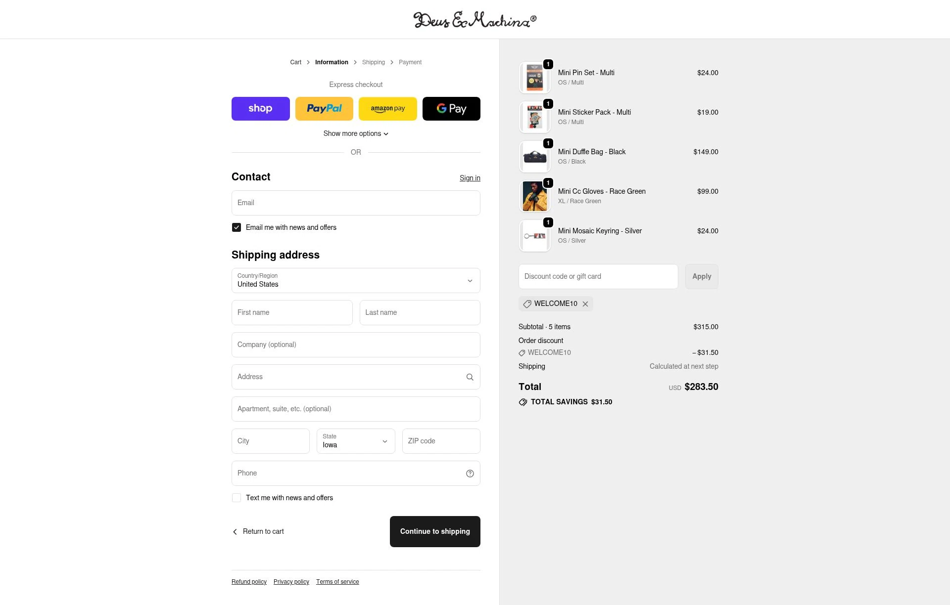 Deus Ex Machina checkout page showing Deus Ex Machina discount code box | Screenshot taken by SimplyCodes community member on Dec 23, 2025