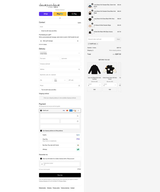 Deux Par Deux checkout page showing Deux Par Deux promo code box | Screenshot taken by SimplyCodes community member on Sep 7, 2025