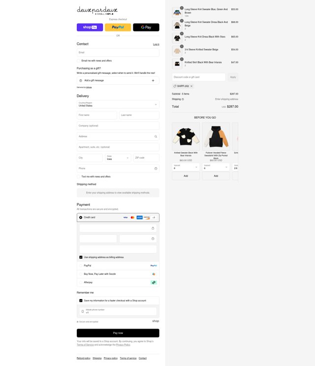 Deux Par Deux checkout page showing Deux Par Deux promo code box | Screenshot taken by SimplyCodes community member on Aug 22, 2025