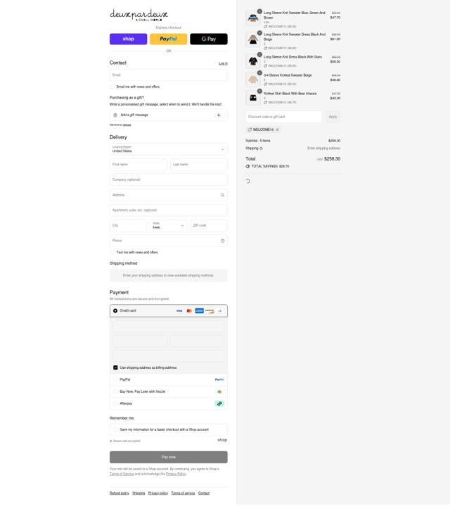 Deux Par Deux checkout page showing Deux Par Deux promo code box | Screenshot taken by SimplyCodes community member on Sep 3, 2025