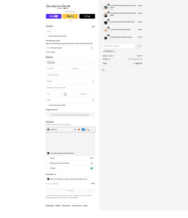 Deux Par Deux checkout page showing Deux Par Deux promo code box | Screenshot taken by SimplyCodes community member on Aug 26, 2025